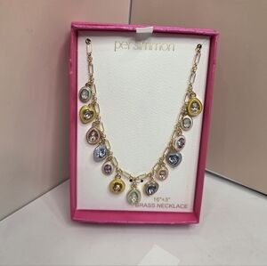 🌈🔹️Persimmon 🔹️Gold and Multi-Color Gem 16in Necklace